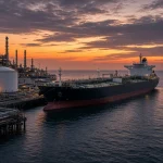 Ilustrasi kapal tanker dan tangki penyimpanan di terminal BBM terkait harga minyak ICP